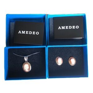 AMEDEO 925 STERLING SILVER VINTAGE LADY EARRINGS AND NECKLACE